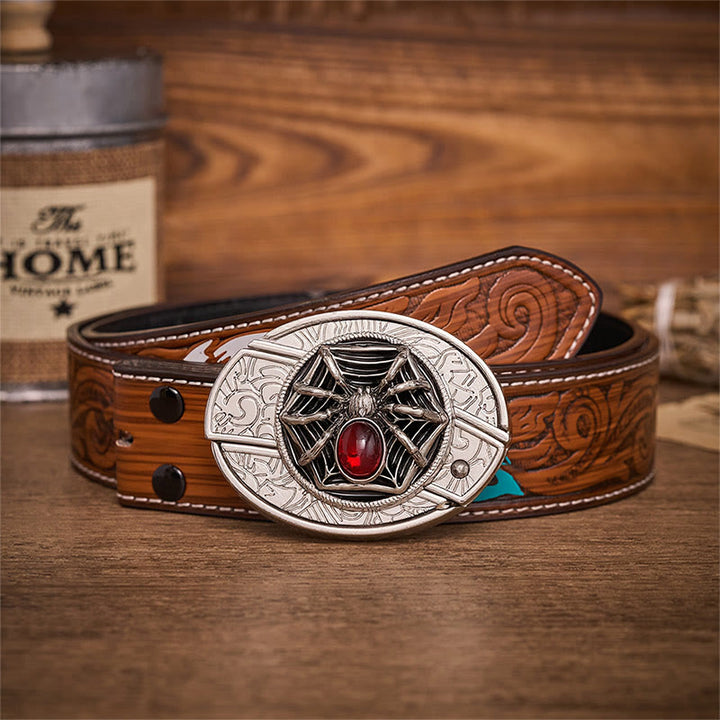 Blood Web Gothic Spider Hidden Folding Knife Buckle Leather Belt - Spider - Brown Feather Belt - 40 - image 7