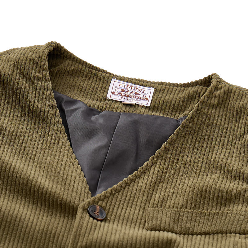 Minimalist V-Neck Retro Ivy League Corduroy Suit Vest - image 7