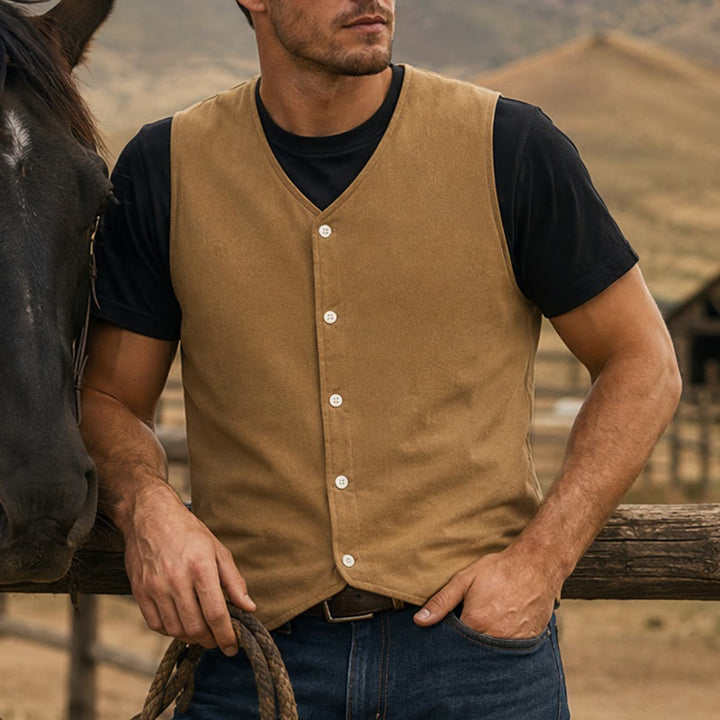 Men's Simple Solid Color Cotton Linen Summer Vest - Khaki - 3XL - image 5