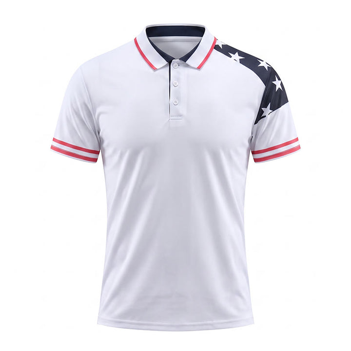 Men's Flag Inspired Patriotic Star Print Polo Shirt - image 8