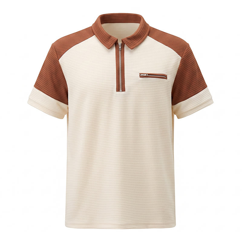 Men's Retro Color Block Zip Neck Summer Polo Shirt - image 12