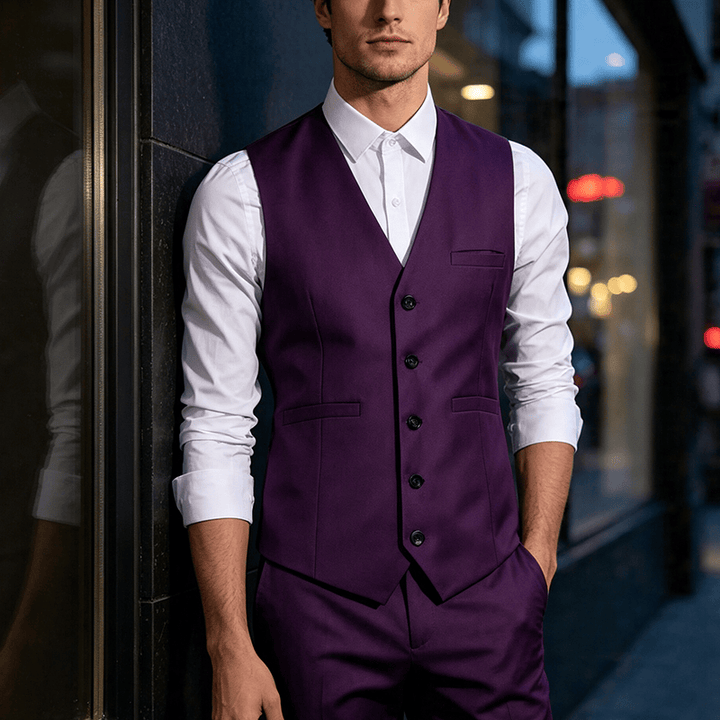 Men's Multi Color Spring Autumn Daily Business Suit Vest - Purple - 3XL - image 0