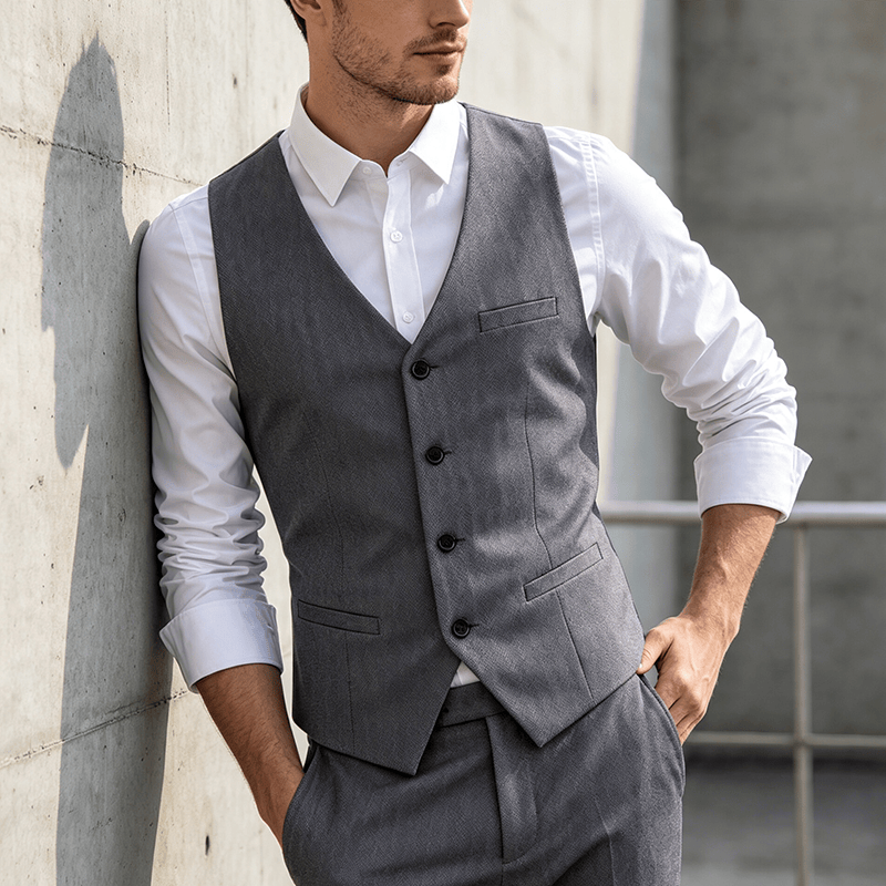 Men's All Season Work Waistcoat Daily Wedding Banquet Suit Vest - Grey - 5XL - image 5