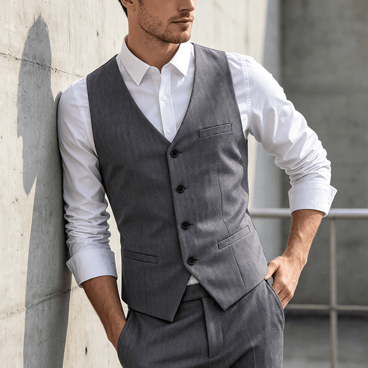 Men's All Season Work Waistcoat Daily Wedding Banquet Suit Vest - Grey - 5XL - image 5