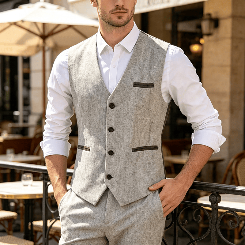 Men's Vintage Textured All Season Casual Suit Vest - Off-white - 3XL - image 5