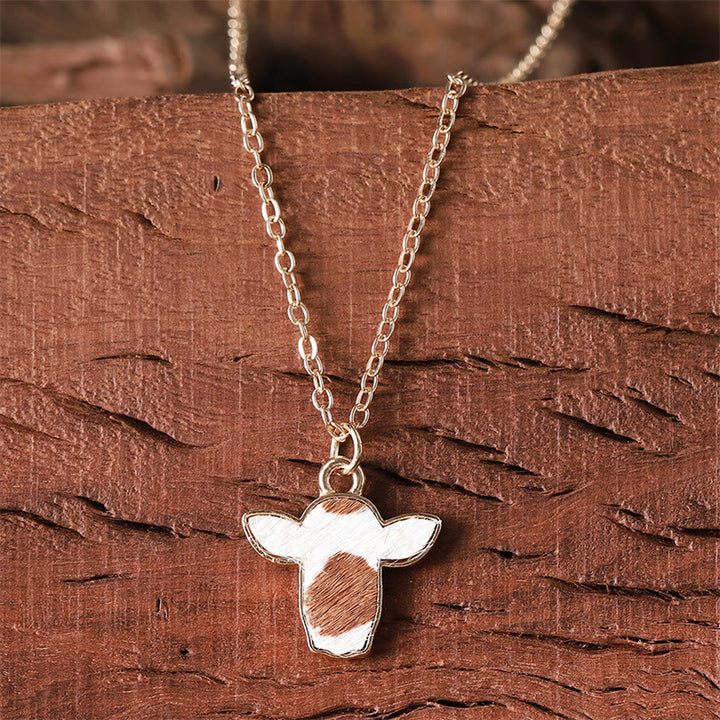 The Little Moo Genuine Cowhide Cow Head Necklace - Brown - image 2