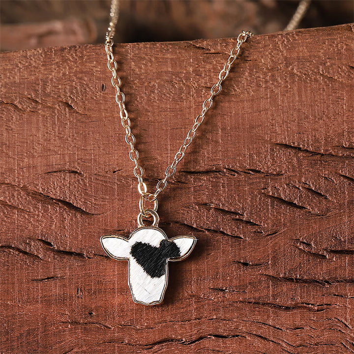 The Little Moo Genuine Cowhide Cow Head Necklace - Black - image 6