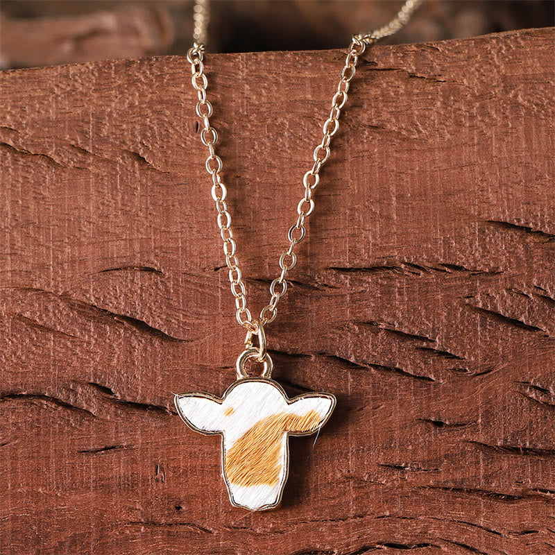 The Little Moo Genuine Cowhide Cow Head Necklace - Yellow - image 4