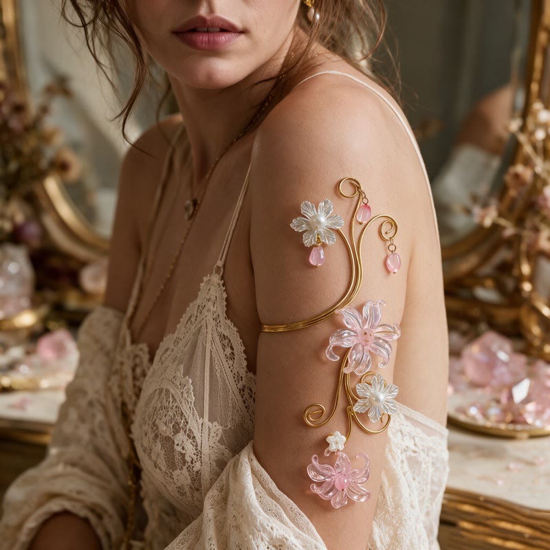 Ethereal Flower Pearl Buds Art Swirls Armlet - image 3