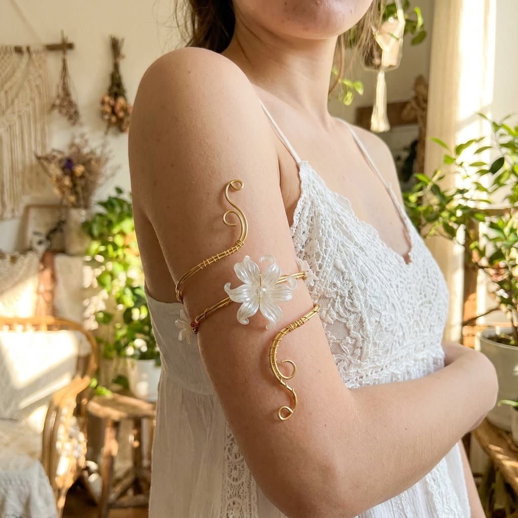 Ethereal Flower Pearl Buds Art Swirls Armlet - Style #11 - image 20