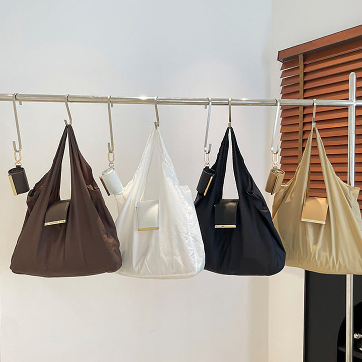 Foldable Nylon Shoulder Tote Bag Keychain With Leather Accent - image 2