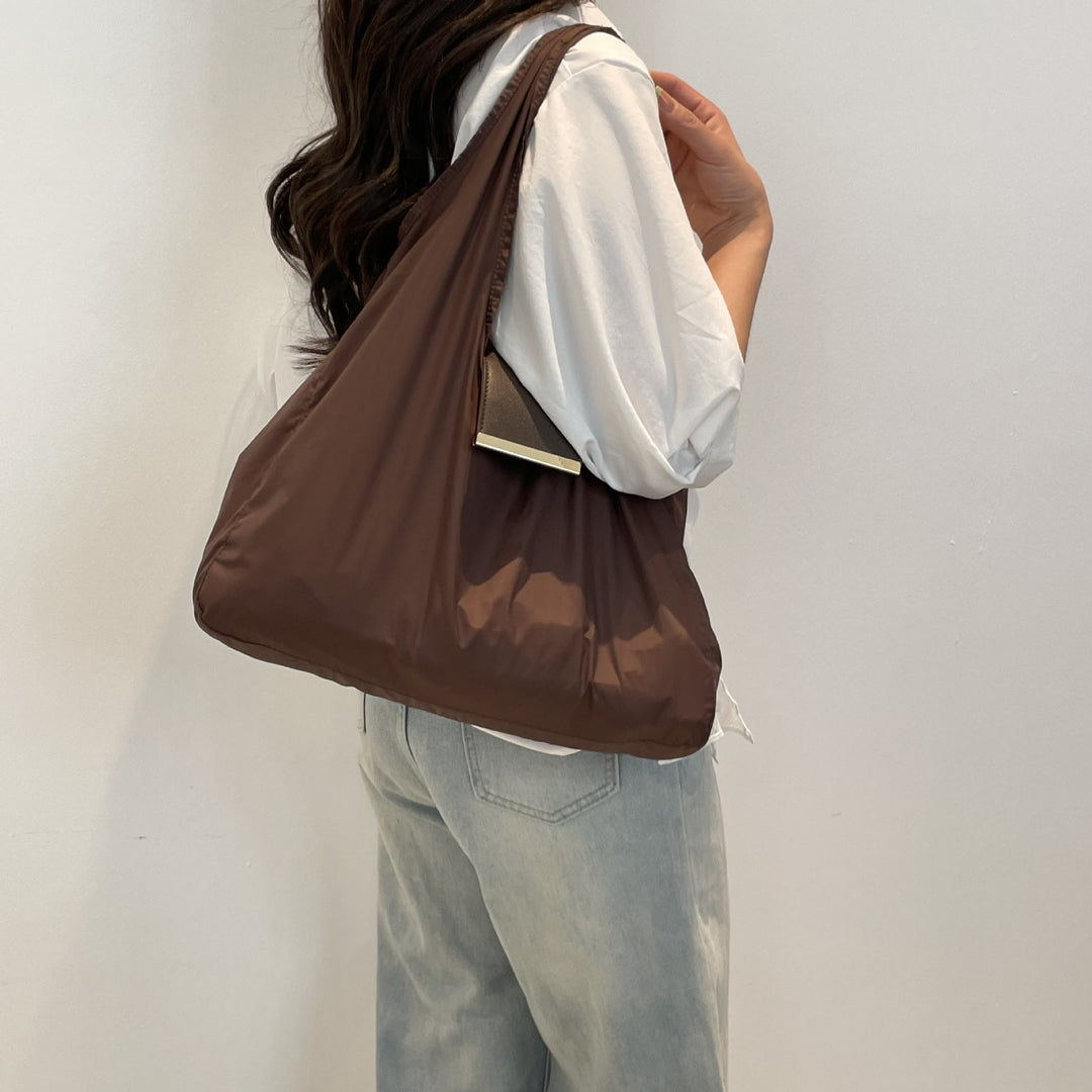 Foldable Nylon Shoulder Tote Bag Keychain With Leather Accent - image 5
