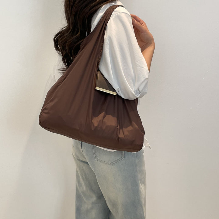 Foldable Nylon Shoulder Tote Bag Keychain With Leather Accent - image 5