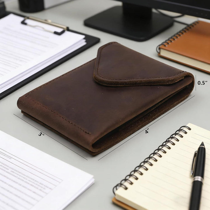 Crazy Horse Leather Magnetic Front Pocket Envelope Wallet - image 4