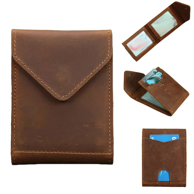 Crazy Horse Leather Magnetic Front Pocket Envelope Wallet - Brown - image 0