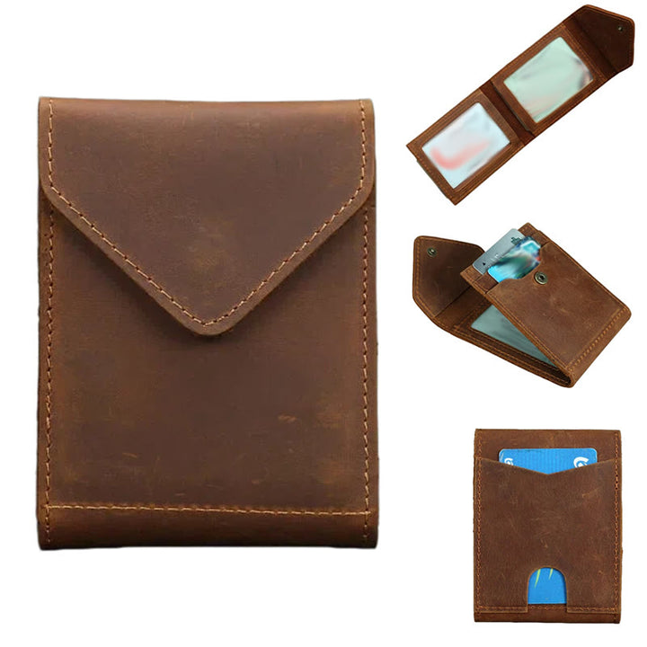 Crazy Horse Leather Magnetic Front Pocket Envelope Wallet - Brown - image 0