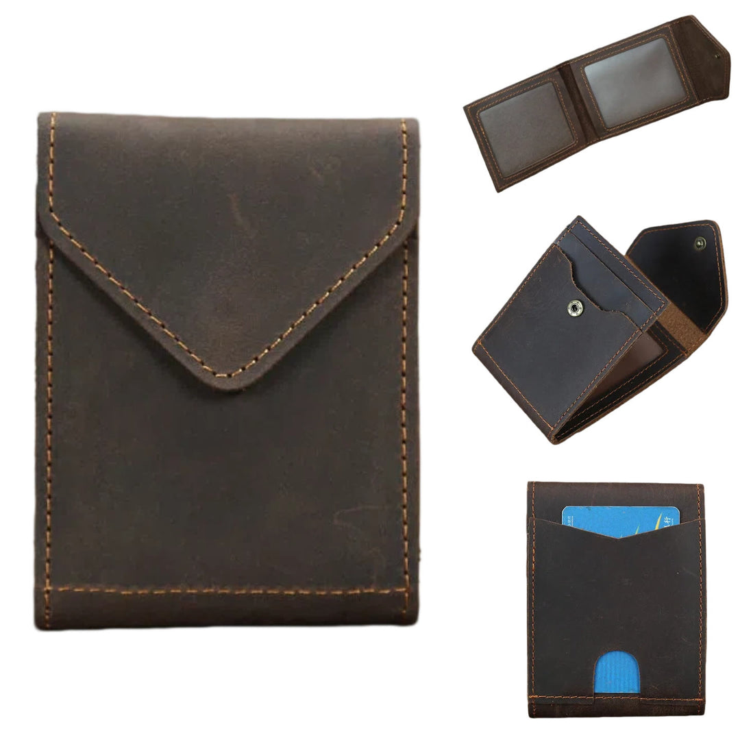 Crazy Horse Leather Magnetic Front Pocket Envelope Wallet - Coffee - image 8