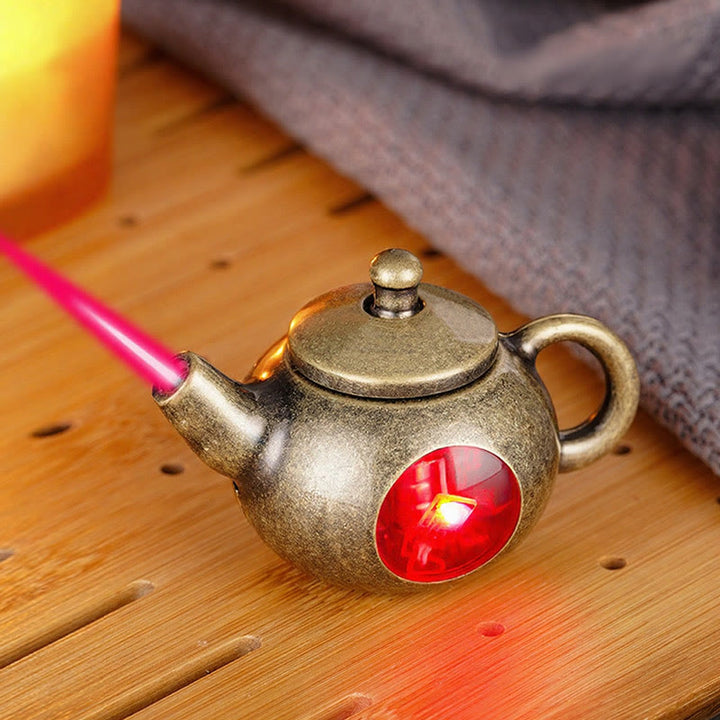 Heritage Flame Porcelain Teapot Rotating Butane Lighter - Bronze - image 4