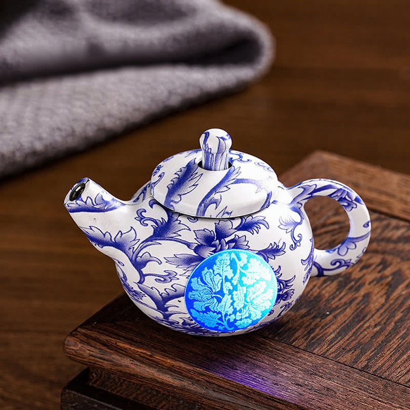 Heritage Flame Porcelain Teapot Rotating Butane Lighter - Blue Porcelain Peony - image 1