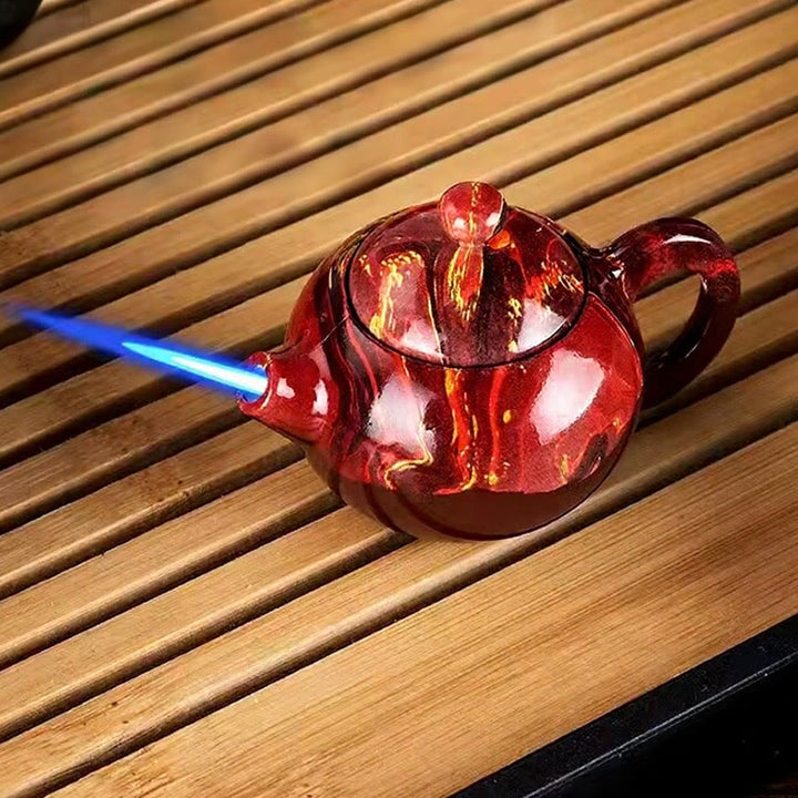 Heritage Flame Porcelain Teapot Rotating Butane Lighter - Double Fortune Red - image 7