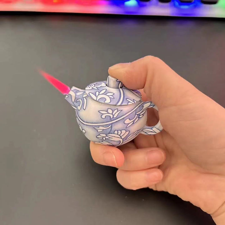 Heritage Flame Porcelain Teapot Rotating Butane Lighter - Blue Orchid - image 10