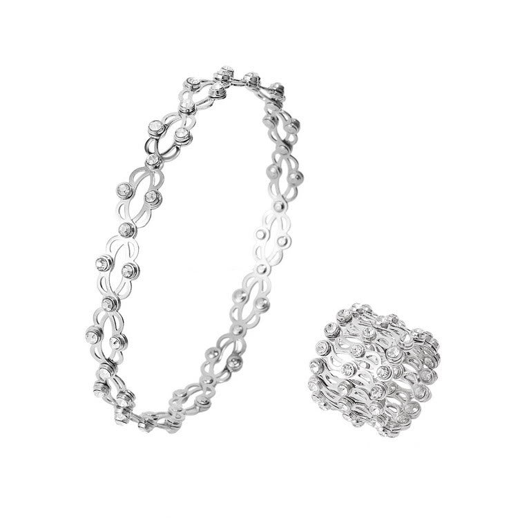 Magic Convertible Rhinestone Folding Bracelet Ring - Silver & White - image 4