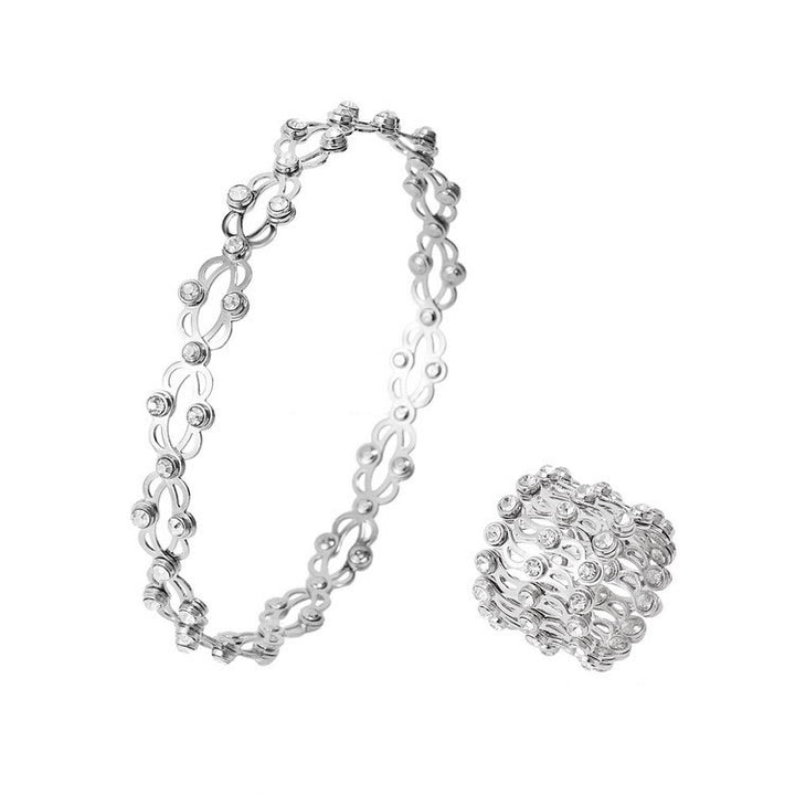 Magic Convertible Rhinestone Folding Bracelet Ring - Silver & White - image 4