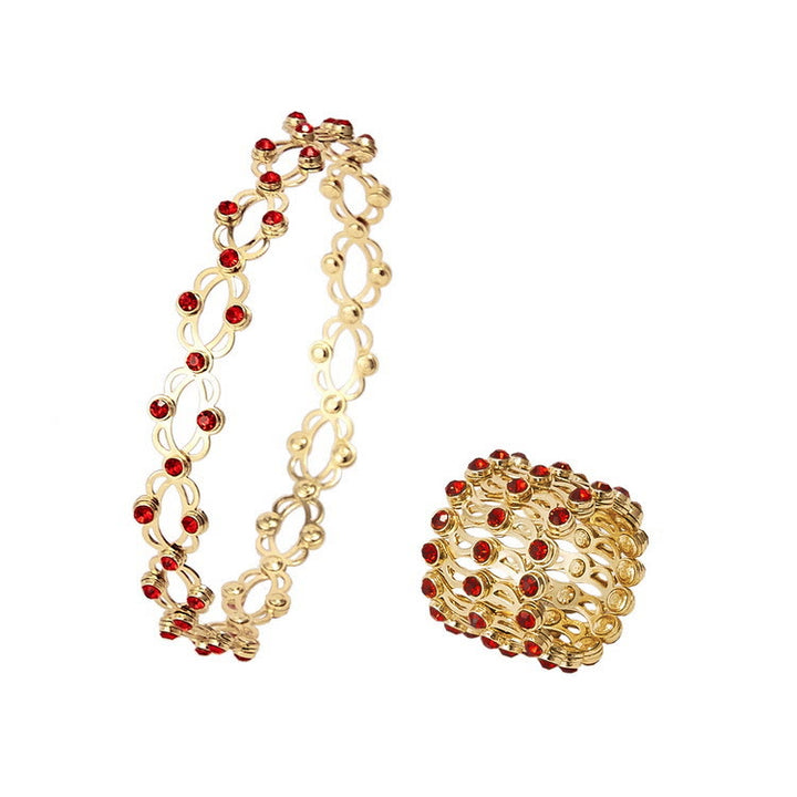 Magic Convertible Rhinestone Folding Bracelet Ring - Gold & Red - image 0