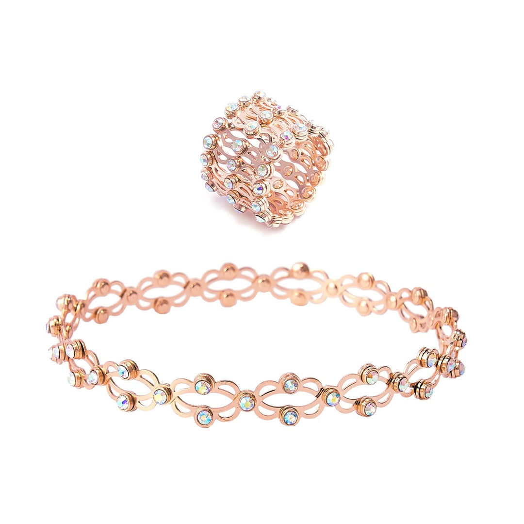 Magic Convertible Rhinestone Folding Bracelet Ring - Rose Gold - image 12