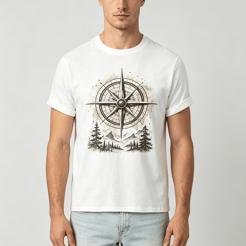 Vintage Watercolor Mountain Compass Graphic Western T-shirt - image 1