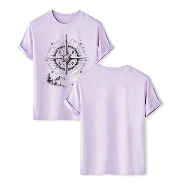 Black Ink Hand Drawn Mountain Compass Graphic Western T-shirt - Violet - 2XL - image 11