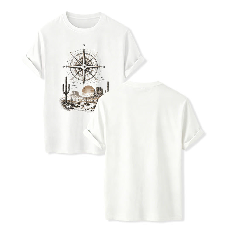 Western Desert Cactus Compass Graphic Print Shirt - White - 2XL - image 5