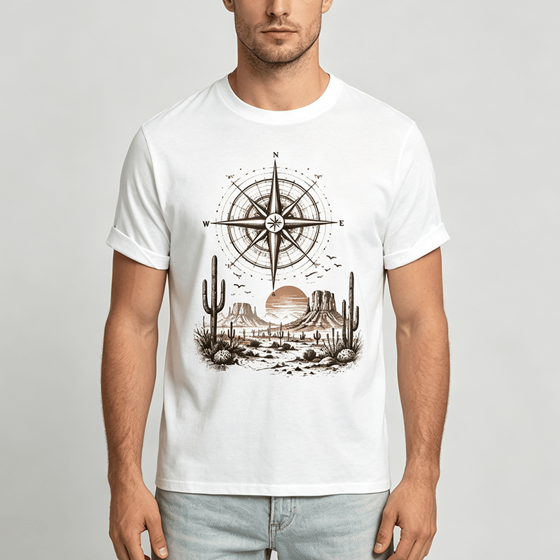 Western Desert Cactus Compass Graphic Print Shirt - image 1