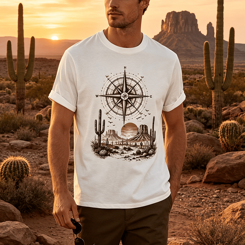 Western Desert Cactus Compass Graphic Print Shirt - image 0