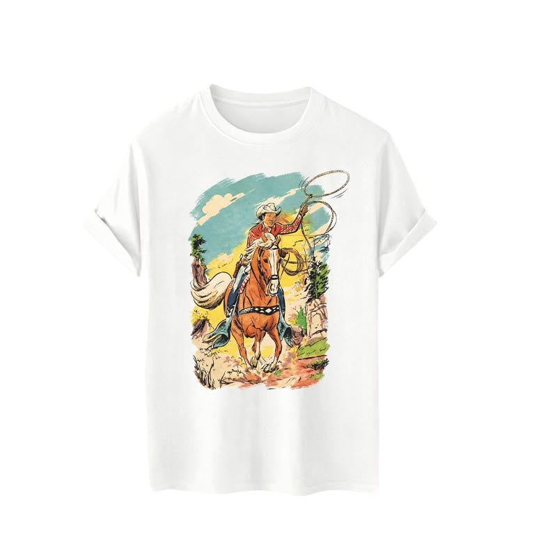 Vintage Comic Cowboy Lasso Western Graphic Print Shirt - image 4