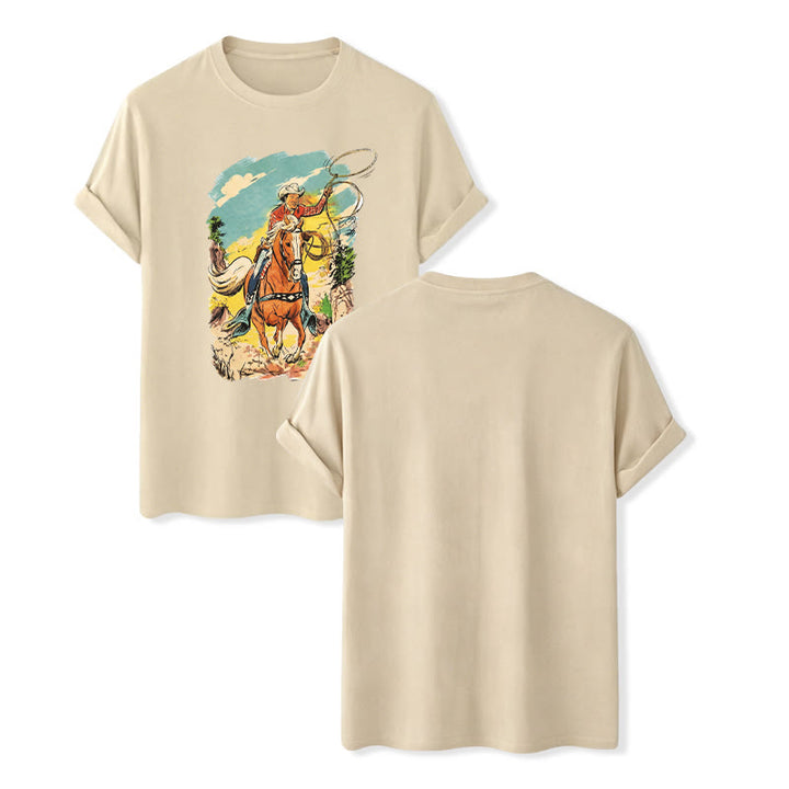 Vintage Comic Cowboy Lasso Western Graphic Print Shirt - Beige - 2XL - image 6