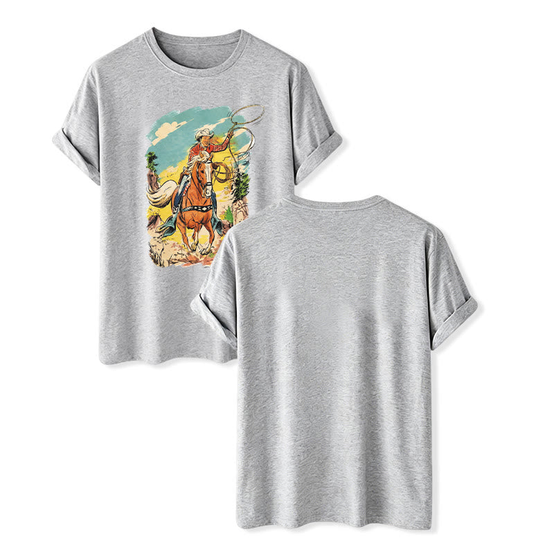 Vintage Comic Cowboy Lasso Western Graphic Print Shirt - Gray - 2XL - image 8
