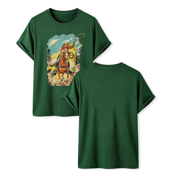 Vintage Comic Cowboy Lasso Western Graphic Print Shirt - Dark Green - 2XL - image 13