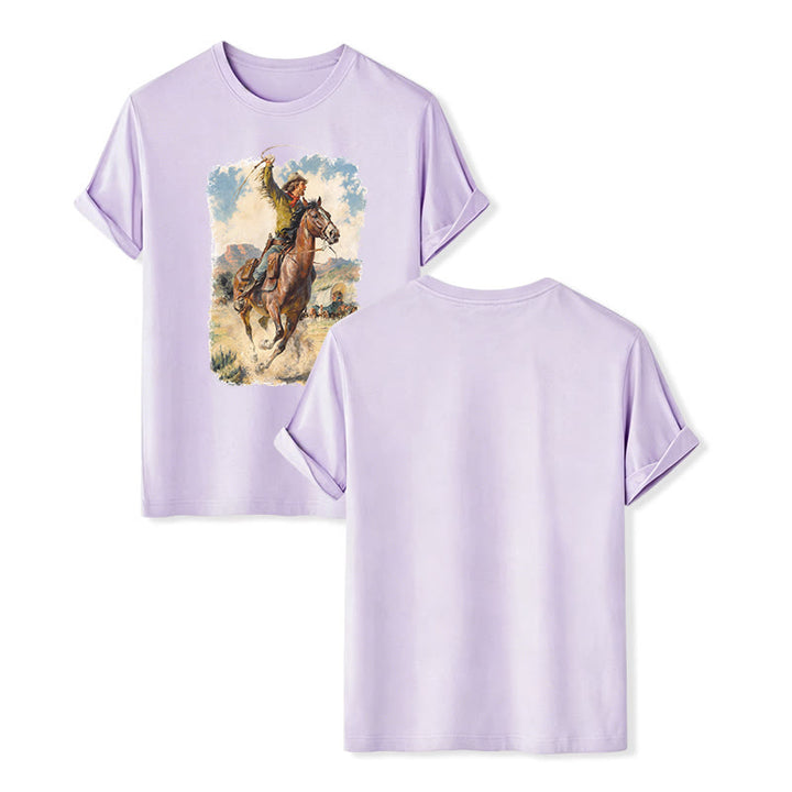 Vintage Oil Painting Cowboy Whip Wild Western Shirt - Violet - 2XL - image 11