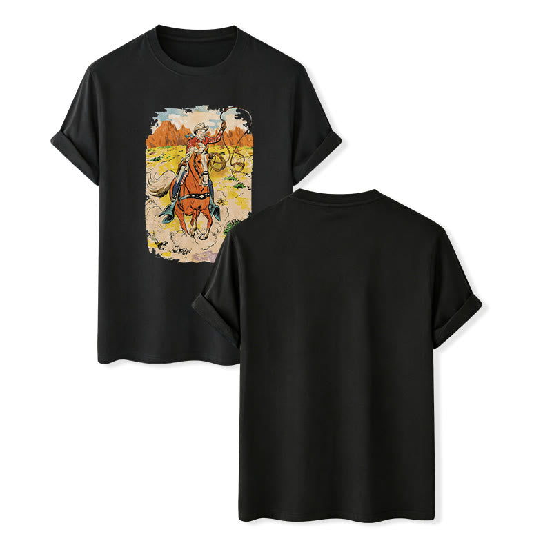 Comic Style Retro Cowboy Lasso Western Shirt - Black - 2XL - image 12