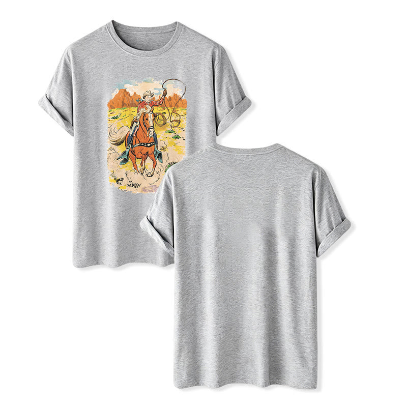 Comic Style Retro Cowboy Lasso Western Shirt - Gray - 2XL - image 8