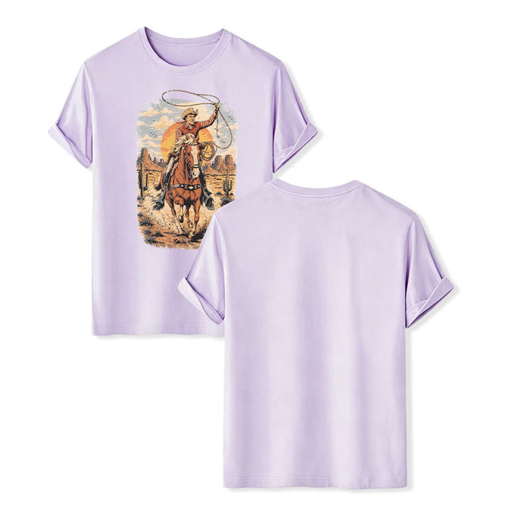 Sunset Desert Cowboy Lasso Graphic Print Shirt - Violet - 2XL - image 11