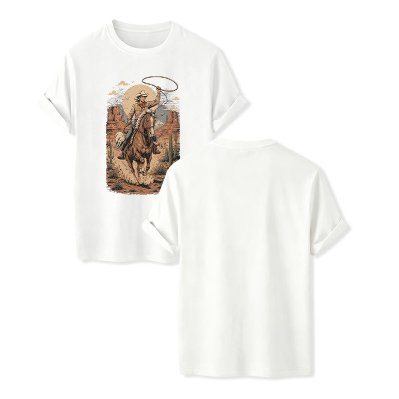 Retro Canyon Cowboy Lasso Graphic Print Shirt - White - 2XL - image 5