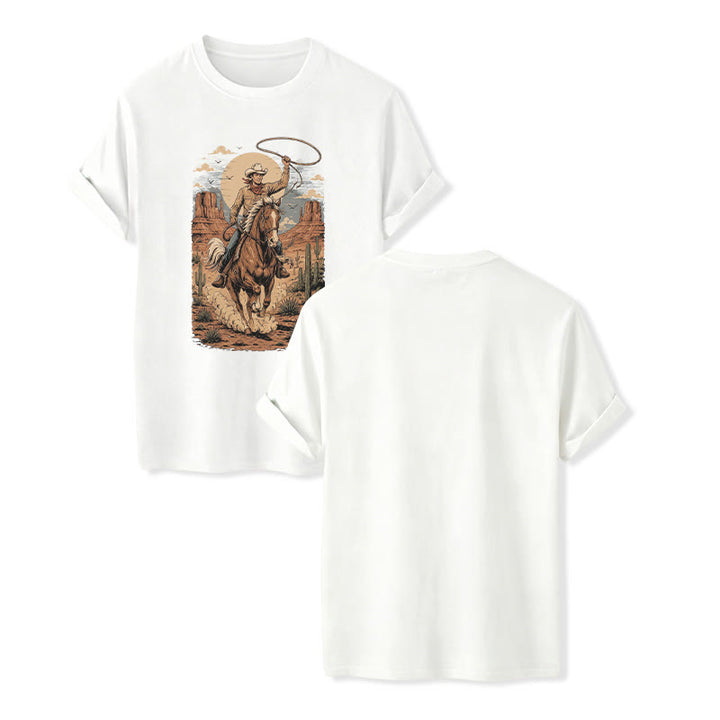 Retro Canyon Cowboy Lasso Graphic Print Shirt - White - 2XL - image 5