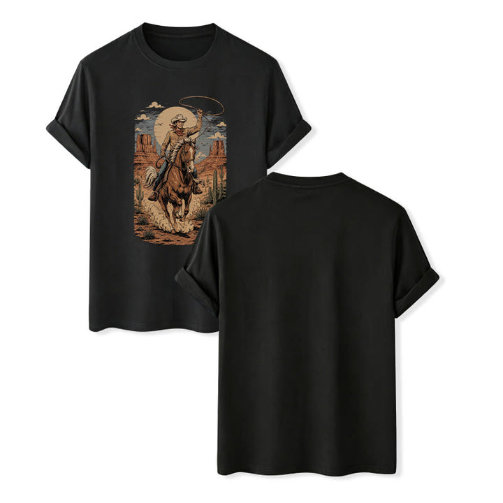 Retro Canyon Cowboy Lasso Graphic Print Shirt - Black - 2XL - image 12