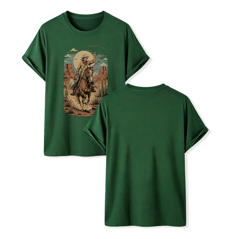 Retro Canyon Cowboy Lasso Graphic Print Shirt - Dark Green - 2XL - image 13