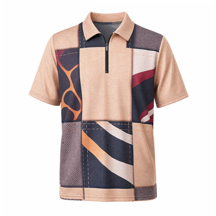 Earth Tone Giraffe Print Zip Collar Polo Shirt - image 9