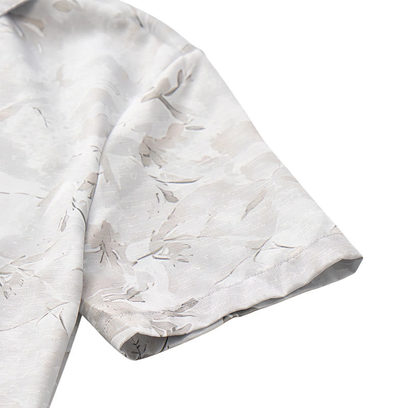 Men's Vintage Grey Leaf Floral Print Light Mature Casual Shirt - image 7