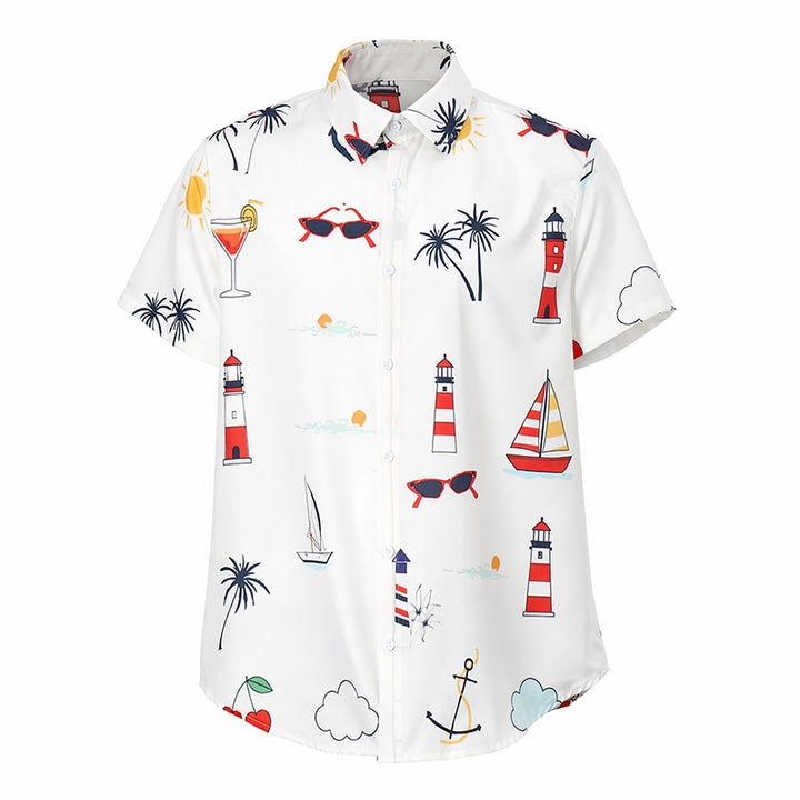 Men's Nautical Cocktail Palm Print Hawaiian Summer Short Sleeve Shirt - image 9