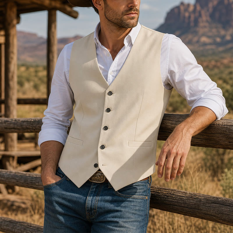 Groomsmen Linen Beach Wedding V-Neck Dress Vest - Yellow - 3XL - image 5